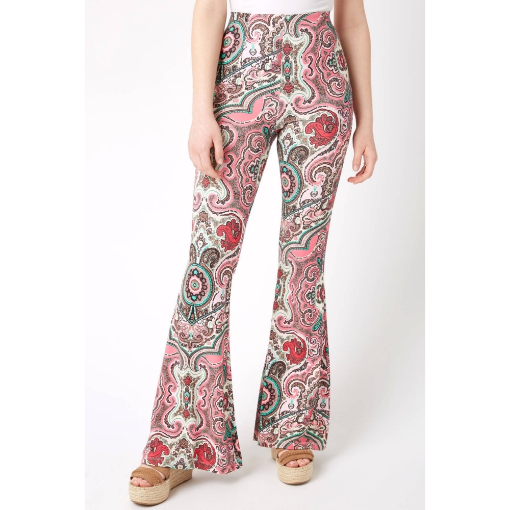 Free People Printed Pull-On Hot Pink 60's Pants